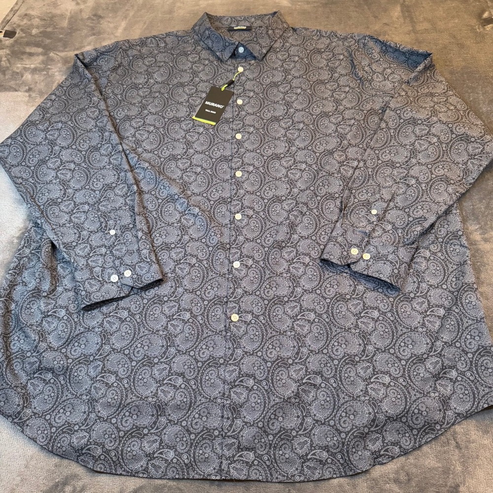 Murano Performance Button Up Shirt Mens 4XT Black Paisley Stretch Quick Dry NWT - Picture 3 of 11